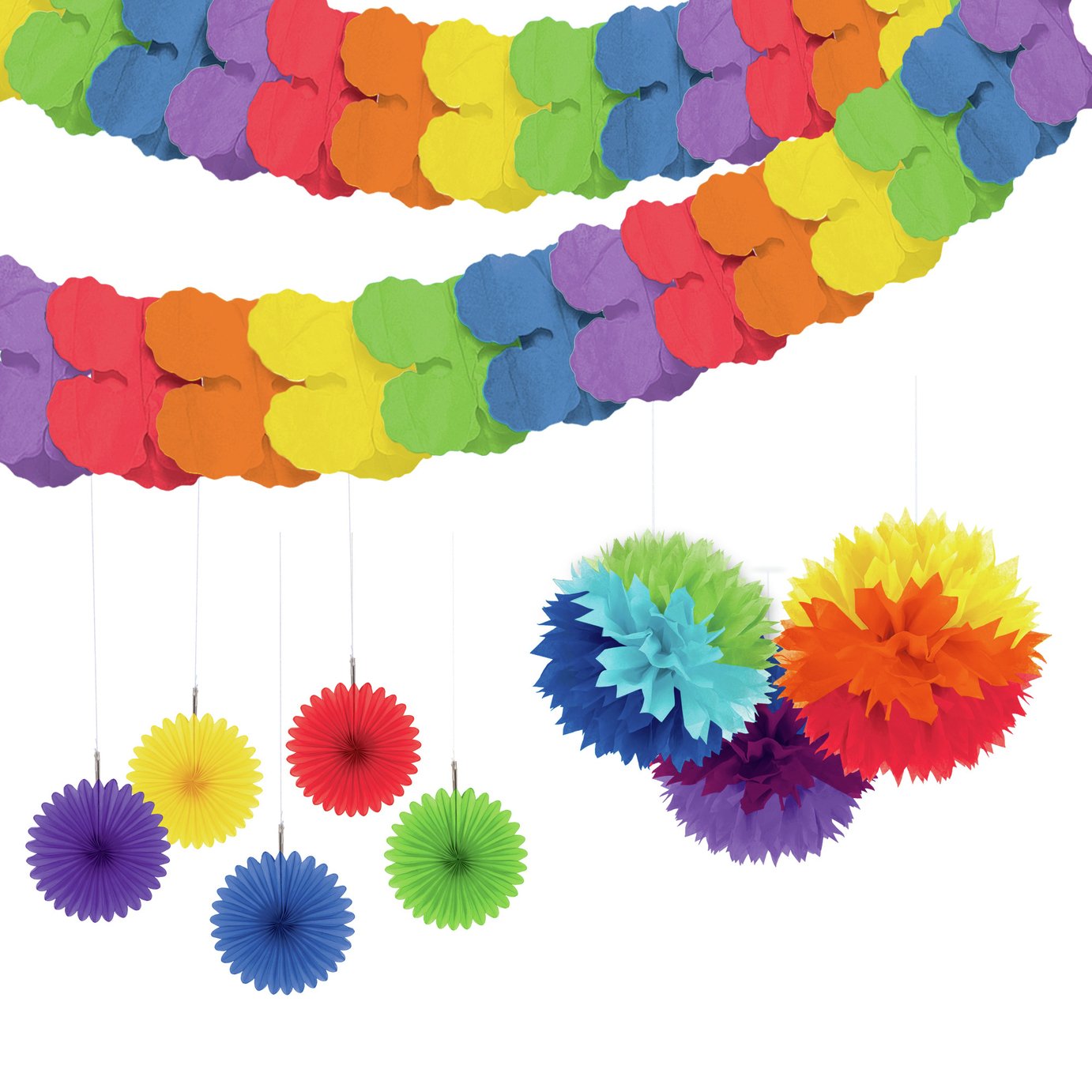 Amscan 9 Piece Pin Wheels Banner & Pompoms Pack