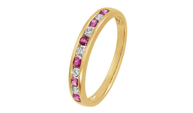 Revere 9ct Gold 0.15ct Diamond and Ruby Eternity Ring - S