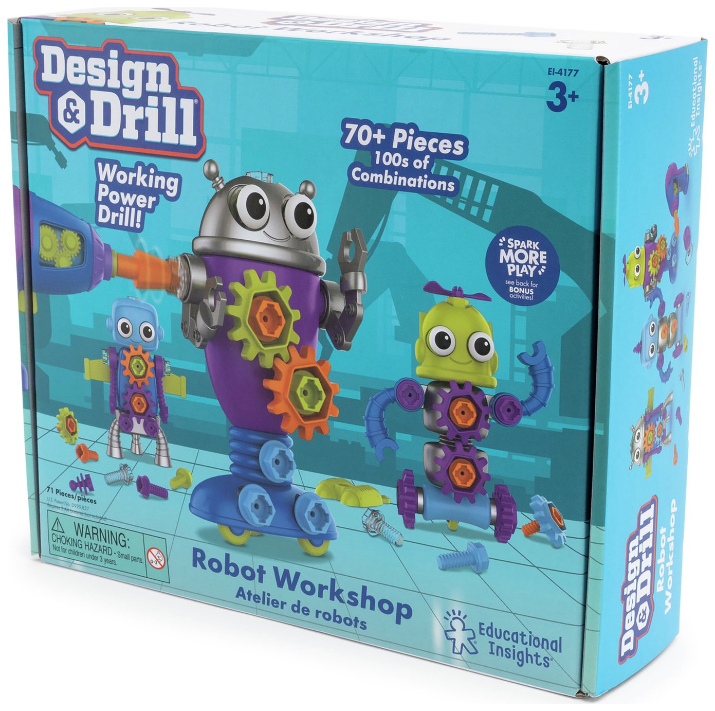 Learning Resources Design & Drill Atelier d'engrenages 55 pièces avec perceuse électrique Jouet MINT pour garçons et filles à partir de 3 ans