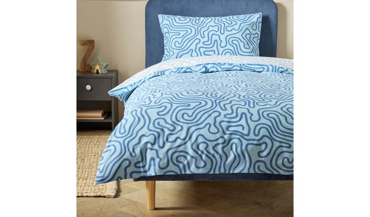 Habitat Squiggle Blue & White Kids Bedding Set - Single