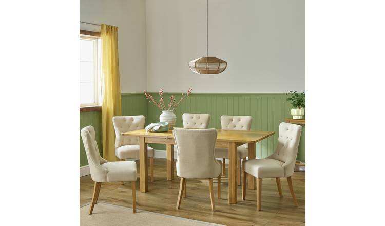 Argos Home Ashwell Extend Oak Dining Table & 6 Cream Chairs