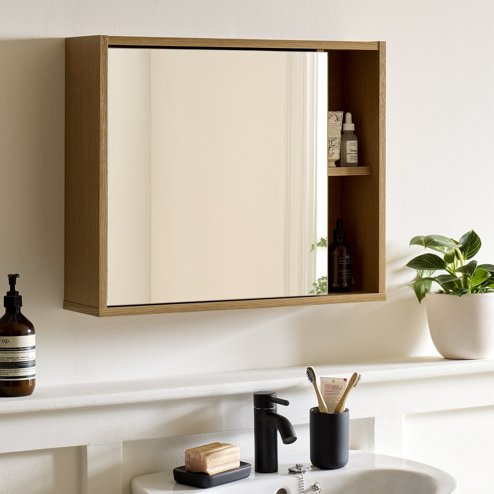 Herson 1 Door Mirrored Wall Cabinet Oak