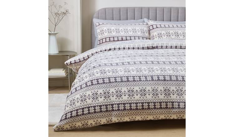Argos Home Fairisle Print Fleece Grey Bedding Set- King size