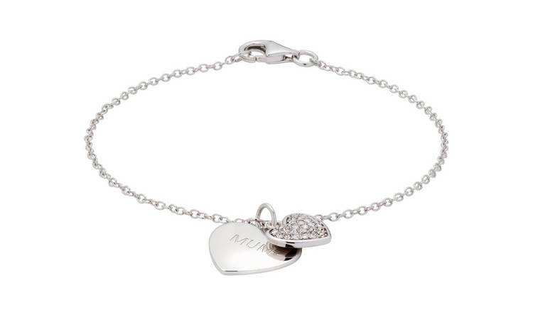 Moon & Back Sterling Silver Crystal Set Mum Charm Bracelet