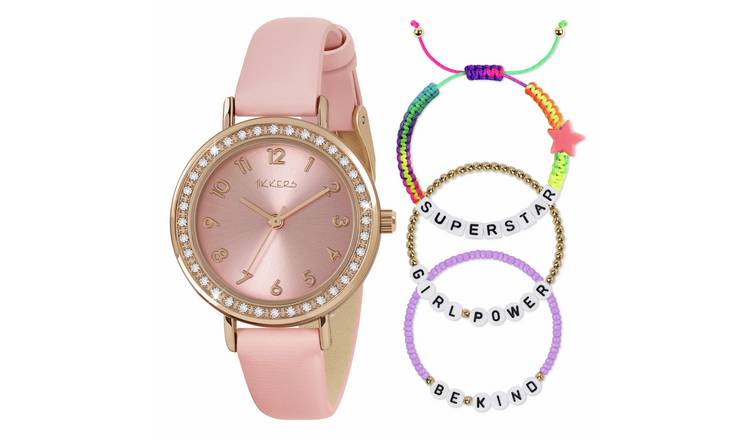 Tikkers Kids Pink Polyurethane Strap Watch & Bracelet Set