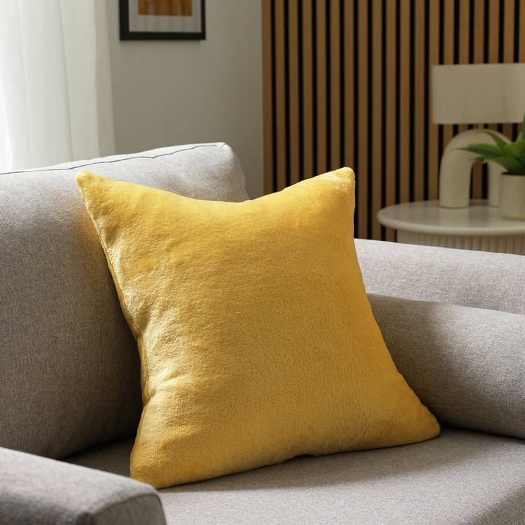 Argos Home Plain Super Soft Fleece Cushion Mustard  43x43cm 0