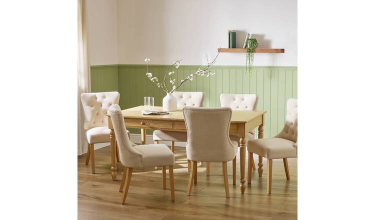 Argos Home Bess Oak Dining Table & 6 Cream Chairs