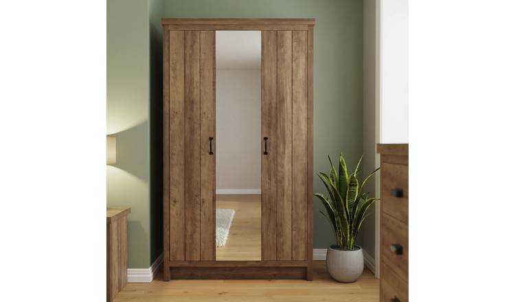 GFW Boston 3 Door Mirror Wardrobe - Knotty Oak