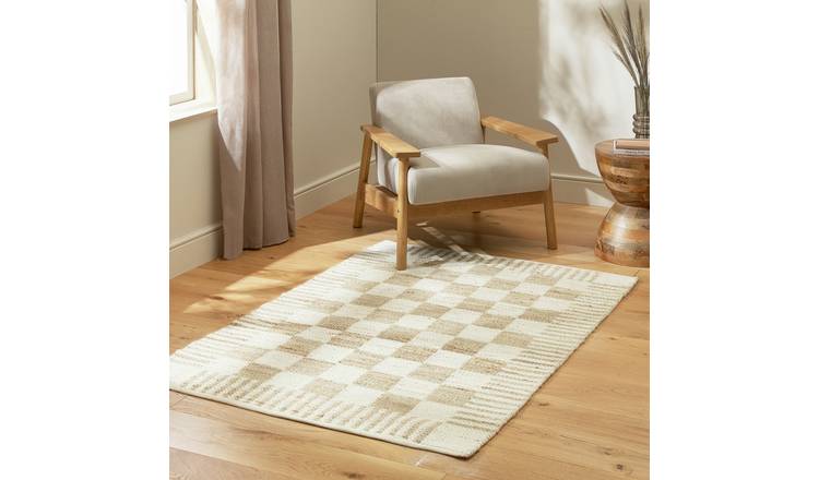 Habitat Archive Checkboard Natural Flatweave Rug - 230x160cm