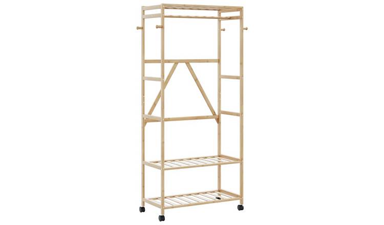 Walplus Bamboo Clothes Rack with Shelves and Wheels - 90 x 40 x 179.5 cm