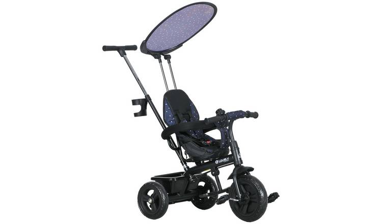 HOMCOM 6 in 1 Push Handle Canopy 5 Point Harness Basket Baby Trike - Dark Blue