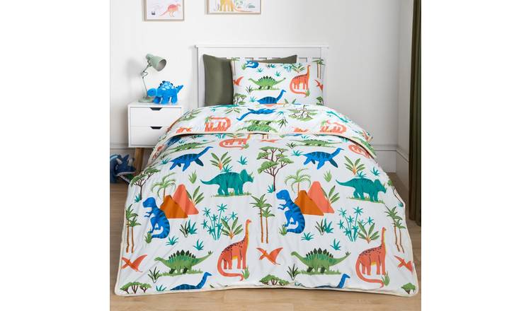 OHS Dino Print Reversible 10.5 Tog Coverless Duvet Set Multi - Single