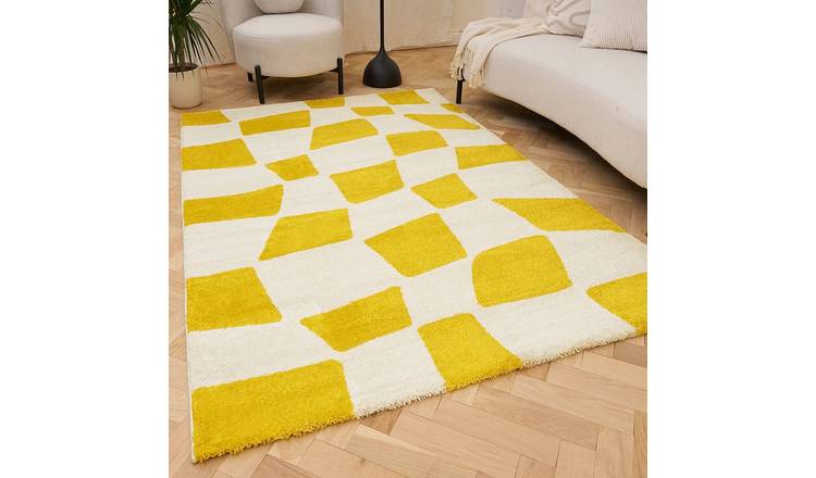 The Rugs White and Yellow Joli Chequered Rug - 240 x 340cm