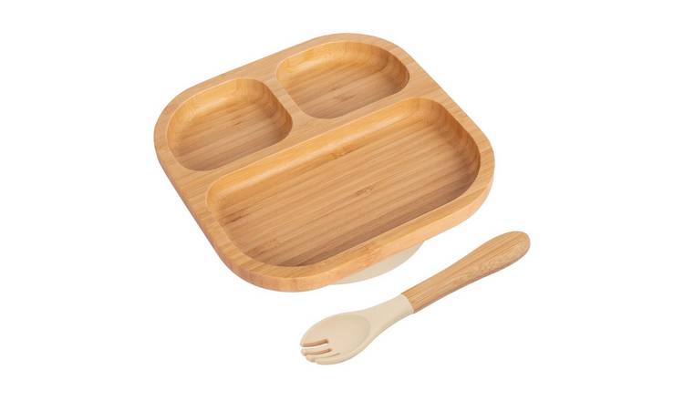 Tiny Dining Bamboo Segmented Baby Weaning Plate & Fork Set - Beige
