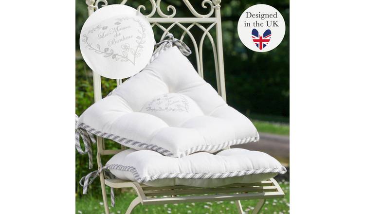 Dibor Set of 2 Love Heart Print Outdoor Garden Chair Cushion Seat Pads - Grey