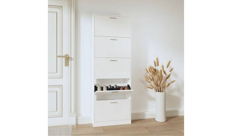 Walplus Engineered Wood Shoe Cabinet - High Gloss White - 59 x 17 x 169 cm