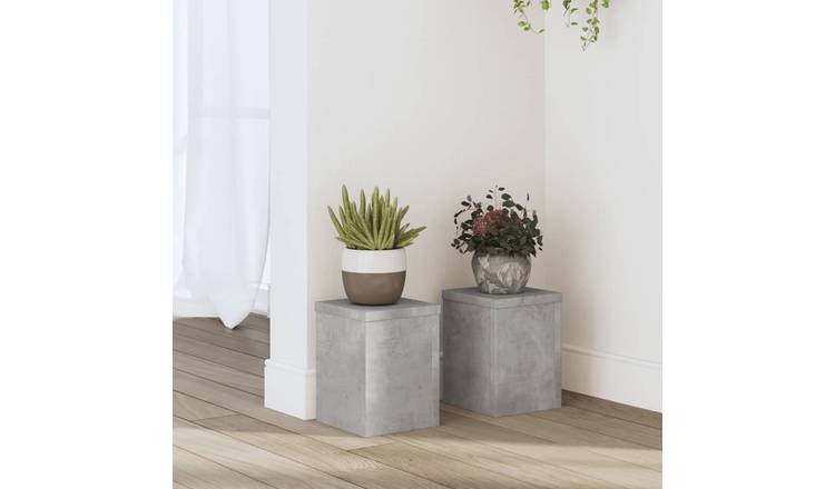 Walplus Pack of 2 Engineered Wood Plant Stand - Concrete Grey - 15 x 15 x 20 cm