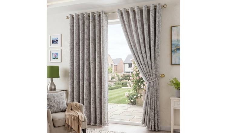 Luxury Living Chenille Jacquard Lined Eyelet Curtains 168cm x 183cm - Silver