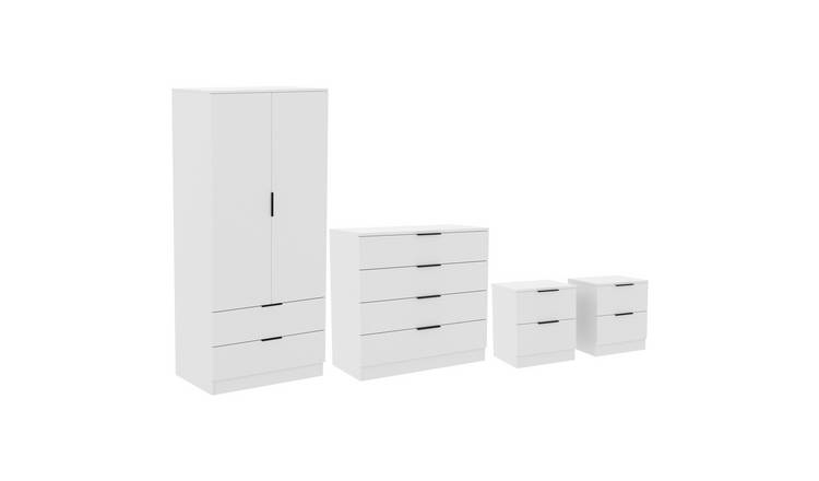 Vida Designs Trega Bedroom Set (Bedsides, 4 Drawer Chest, 2x2 Wardrobe) - White