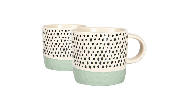 Nicola Spring Ceramic Dipped Dots Coffee Mugs - 385ml - Blue - Pack of 2