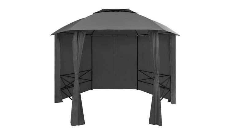 Walplus 360 x 265 cm Hexagonal Garden Pavilion Tent with Curtains