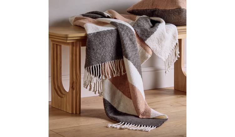 Habitat Striped Faux Mohair Throw - Neutral - 125x150cm