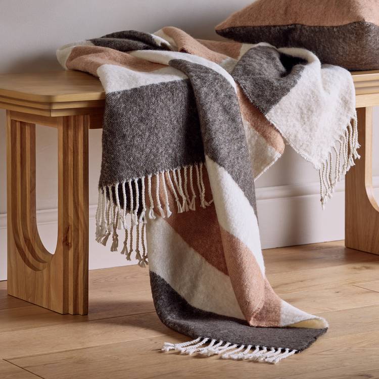 Habitat Striped Faux Mohair Throw - Neutral - 125x150cm 0