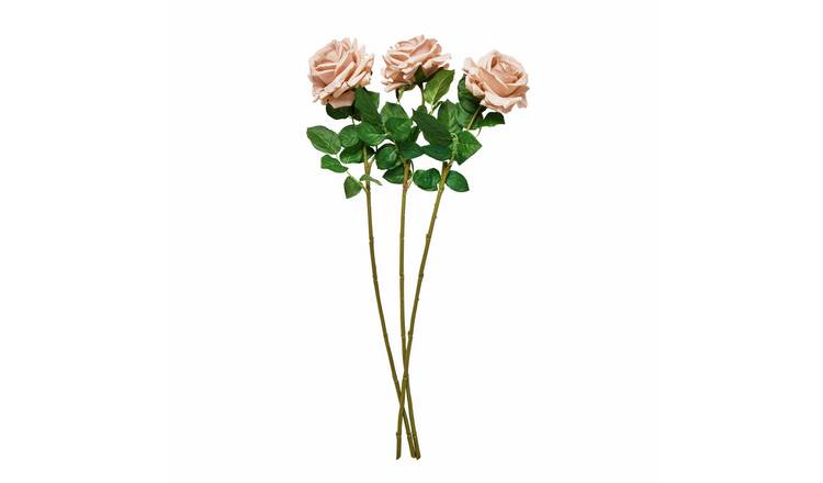 Argos Home Artificial Pink Touch Rose Stem 3 Pack - 66cm