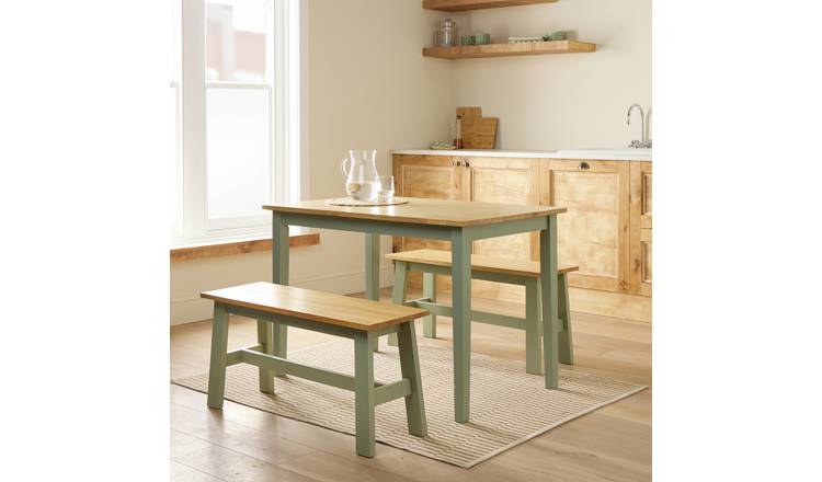 Argos Home Chicago Sage Green Dining Table & 2 Benches