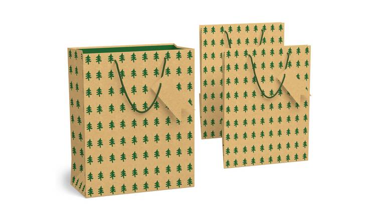 Argos Home Pack of 3 Kraft Tree Printed Large Gift Bags