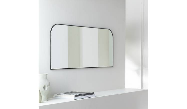 Habitat Black Round Edge Rectangular Wall Mirror - 40x100cm