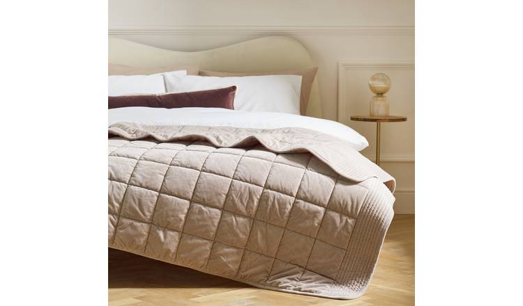 Habitat Velvet Quilted Bedspread - Beige - 200x150cm