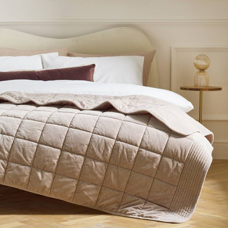 Habitat Velvet Quilted Bedspread - Beige - 200x150cm 0