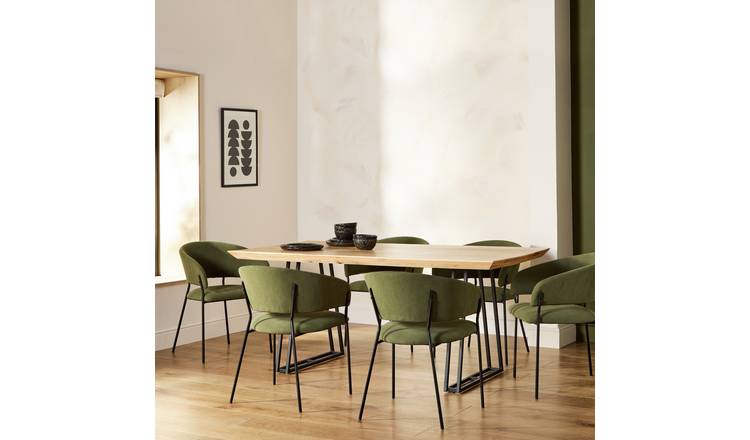 Habitat Amory Natural Dining Table & 6 Green Chairs
