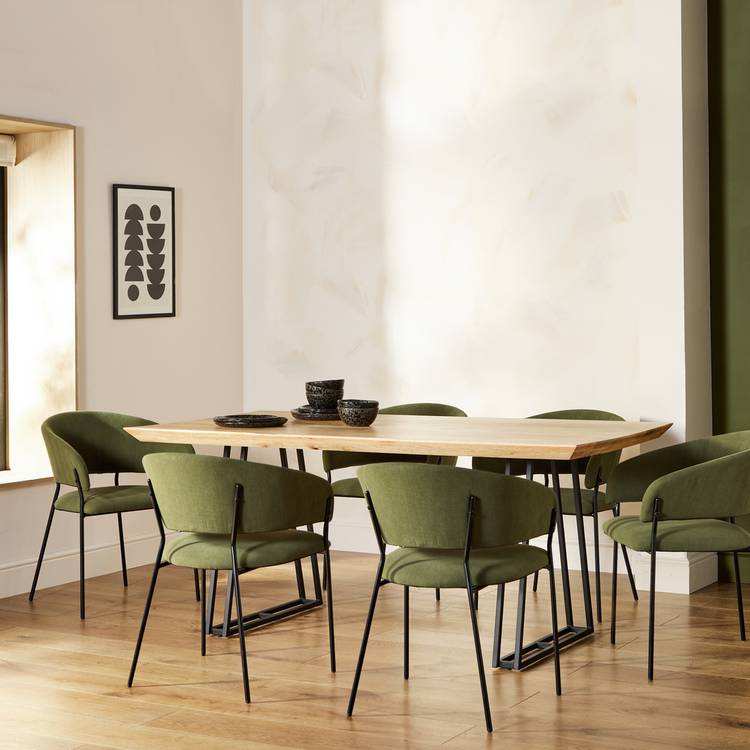 Habitat Amory Natural Dining Table & 6 Green Chairs 0