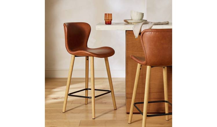 Habitat Etta Pair of Faux Leather Bar Stool - Brown