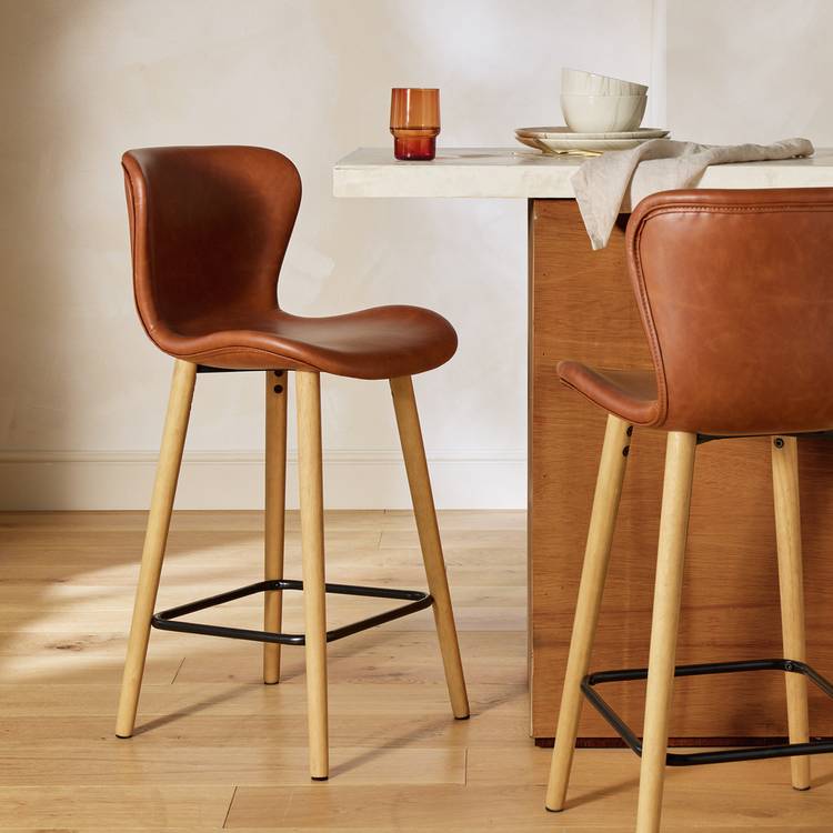 Habitat Etta Pair of Faux Leather Bar Stool - Brown 0