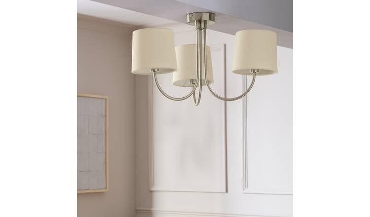 Habitat 3 Light Flush Ceiling Light - Natural & Chrome