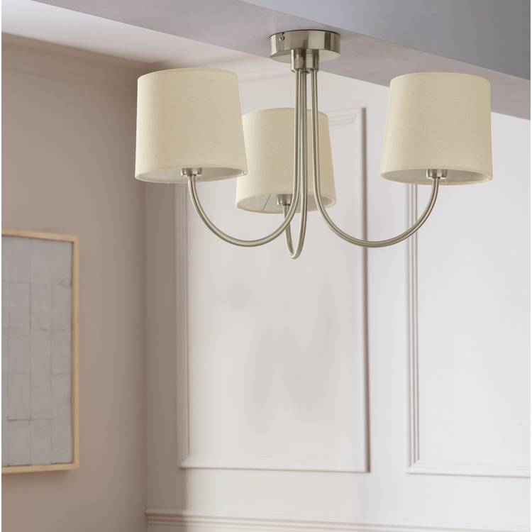 Habitat 3 Light Flush Ceiling Light - Natural & Chrome 0