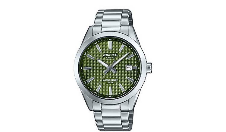 Casio Analogue Green Dial Stainless Steel Bracelet Watch