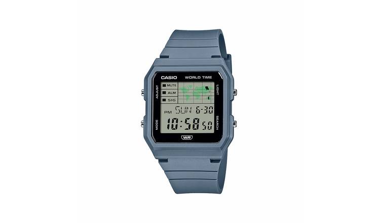 Casio Digital Display Grey Dial Blue Strap Watch