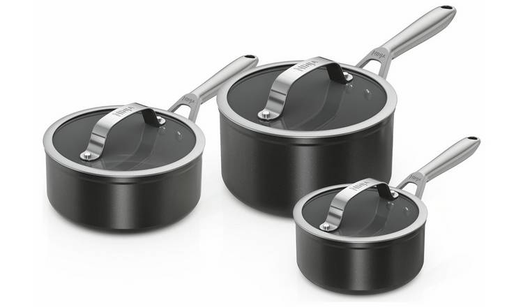 Ninja Ceramic Pro 3 Piece Aluminium Saucepan Set - Black