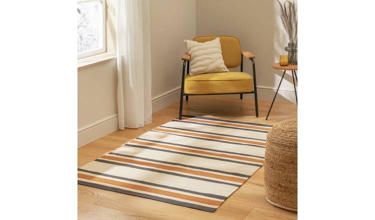 Habitat Stripe Charcoal Flatweave Rug - 160x230cm