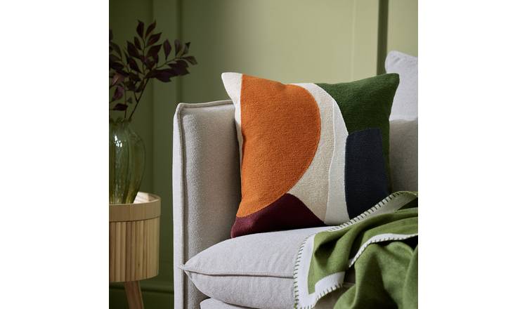 Habitat Autumn Crewel Abstract Cushion - Beige - 43x43cm