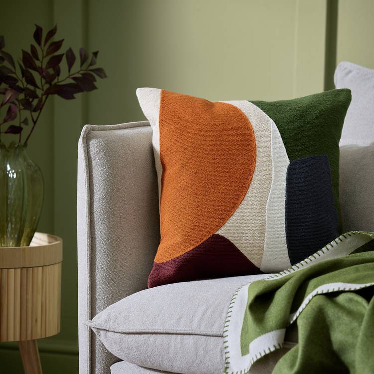 Habitat Autumn Crewel Abstract Cushion - Beige - 43x43cm 0