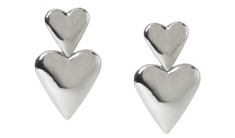 Liars & Lovers Silver Double Heart Drop Earrings