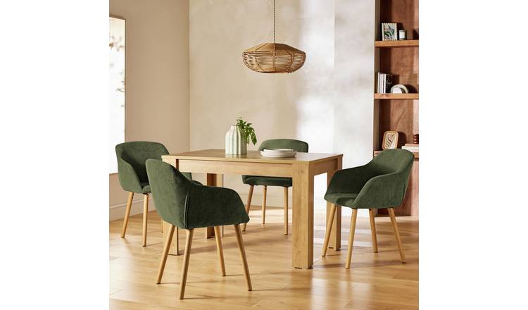 Argos Home Miami Oak Dining Table & 4 Green Chairs