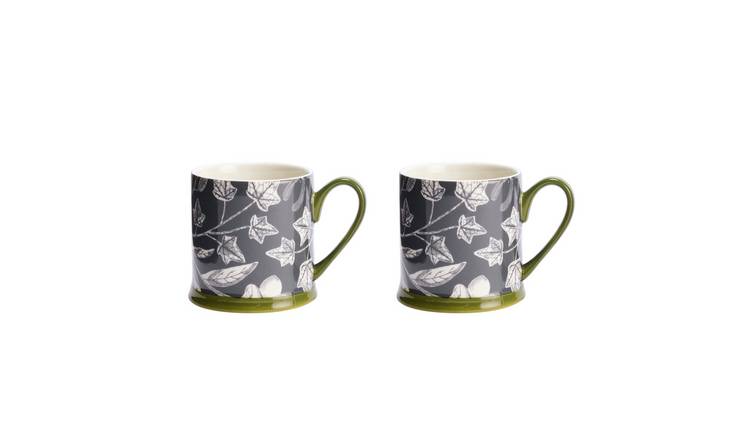 Habitat Floral Set of 2 Tankard Mugs - Grey & Cream