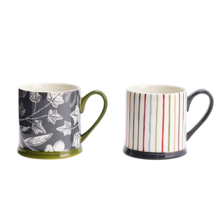 Habitat Floral Set of 2 Tankard Mugs - Grey & Cream 0
