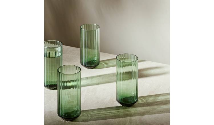 Habitat Green Wide Ribbed Set of 4 Hi Ball Glasses